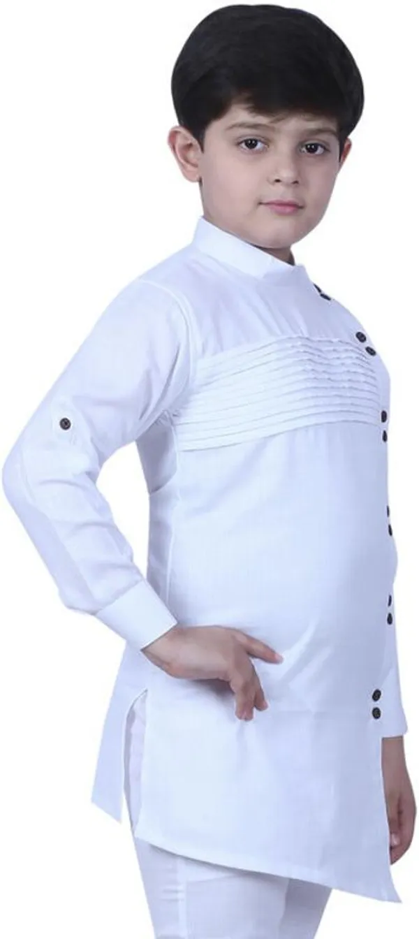 White_Cotton_Blend_Straight_Solid_Full_Sleeve_Regular_Fit_Kurta_For_Boys