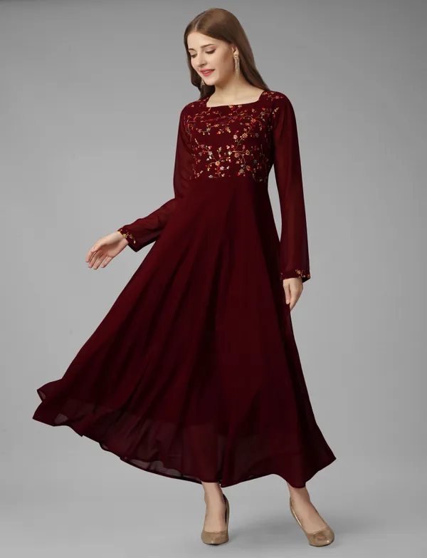 Maroon_Georgete_Embroidered_Long_Gown_for_Women_&_Girls
