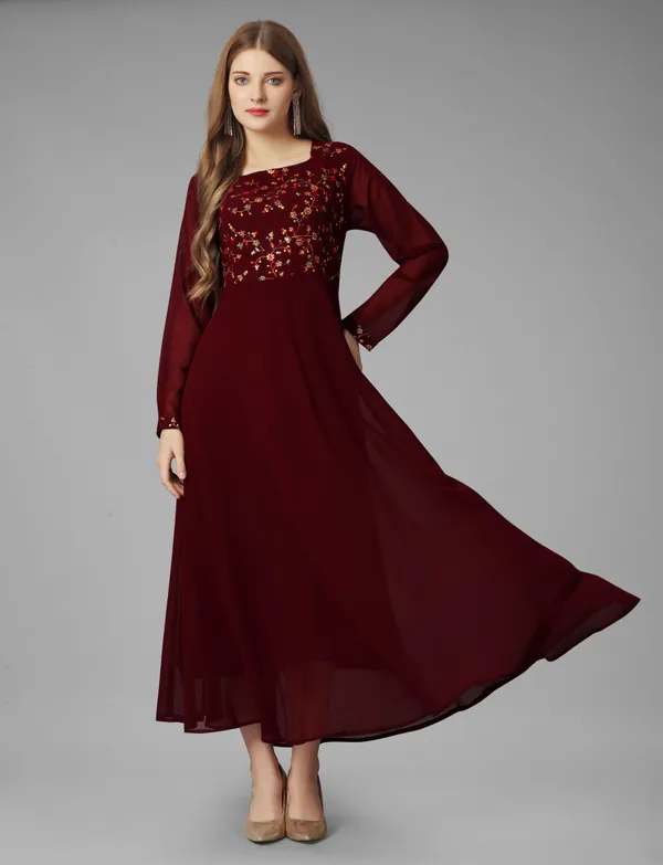 Maroon_Georgete_Embroidered_Long_Gown_for_Women_&_Girls
