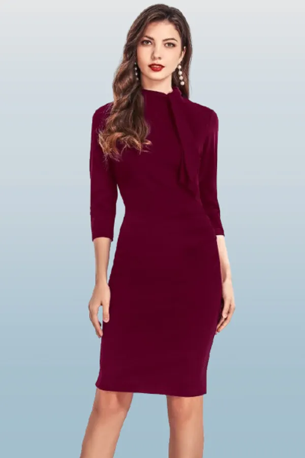 Maroon_Heavy_Fabric_Western_Dress_For_Women
