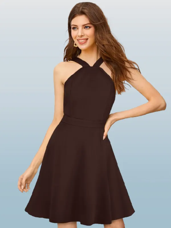 Coffee_Heavy_Fabric_Western_Dress_For_Women