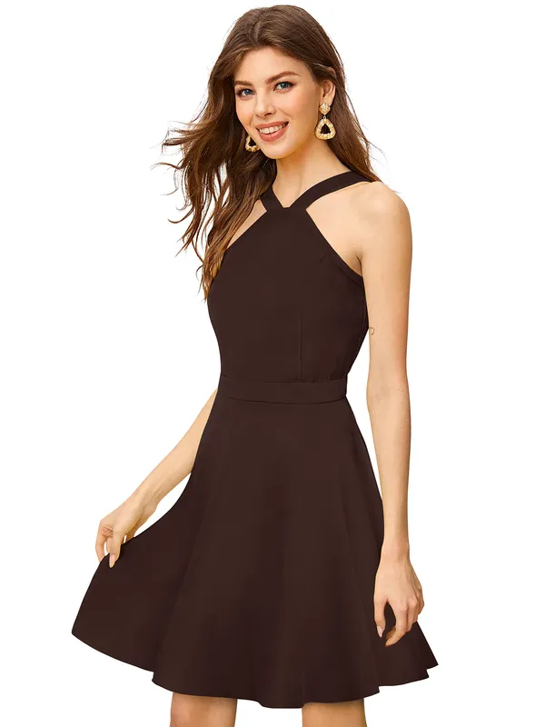 Coffee_Heavy_Fabric_Western_Dress_For_Women