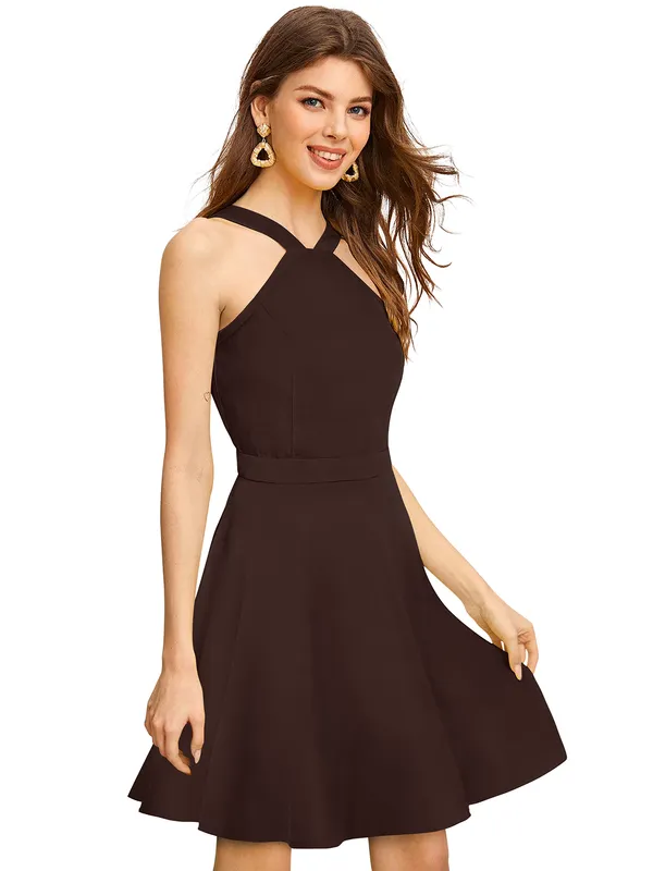 Coffee_Heavy_Fabric_Western_Dress_For_Women