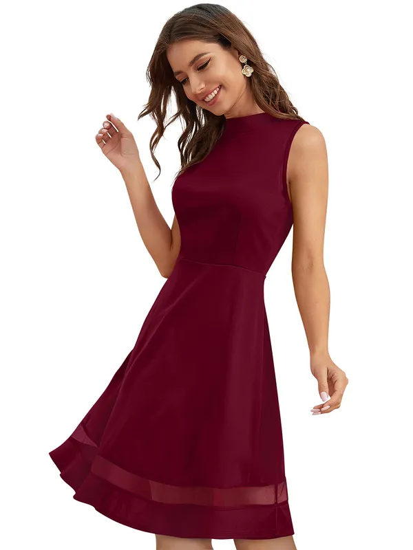 Maroon_Heavy_Fabric_Western_Dress_For_Women