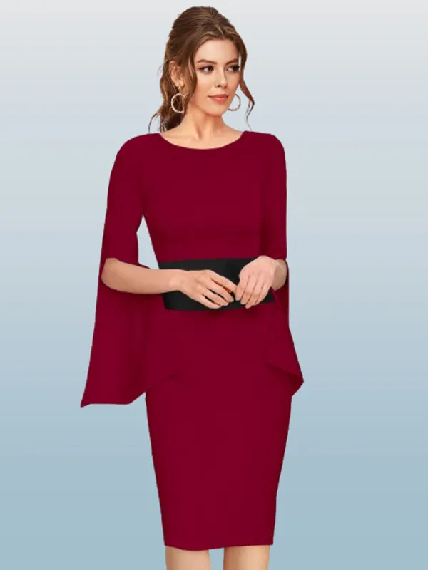 Maroon_Heavy_Fabric_Western_Dress_For_Women