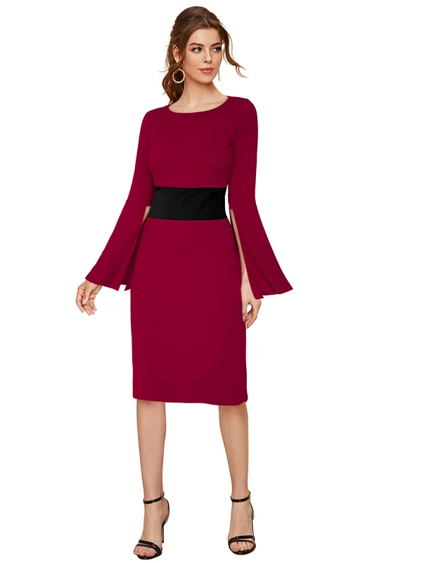 Maroon_Heavy_Fabric_Western_Dress_For_Women