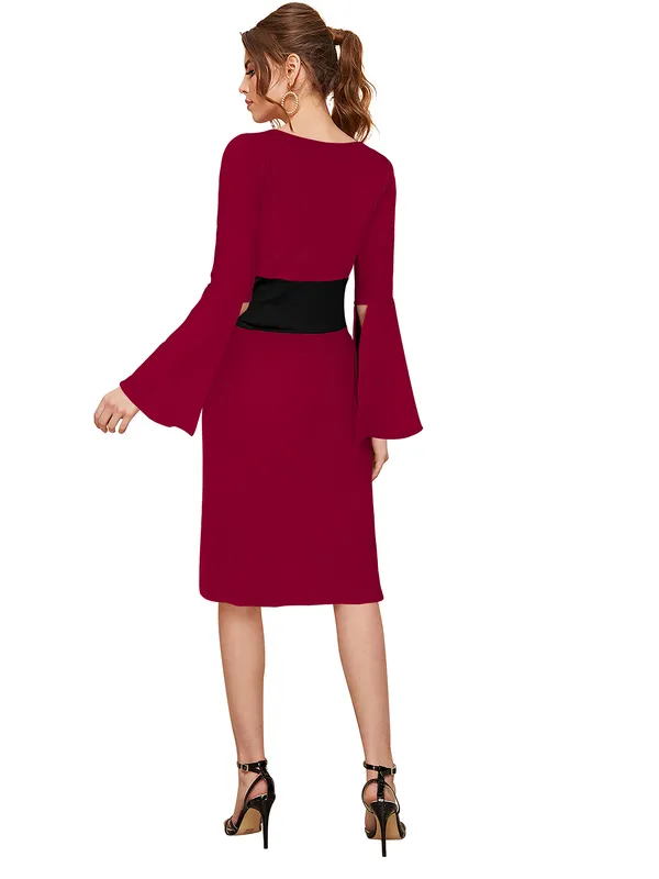 Maroon_Heavy_Fabric_Western_Dress_For_Women