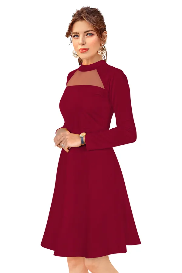 Maroon_Heavy_Fabric_Western_Dress_For_Women