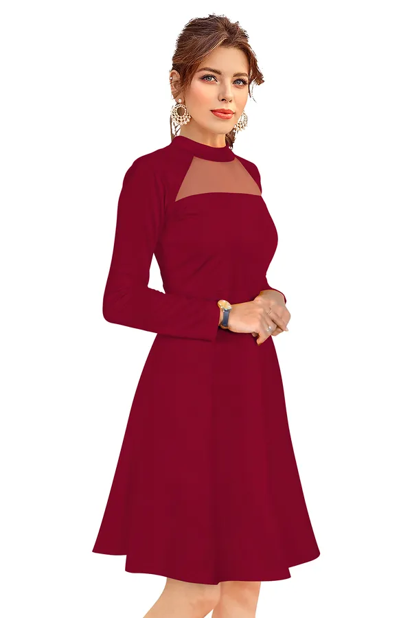 Maroon_Heavy_Fabric_Western_Dress_For_Women