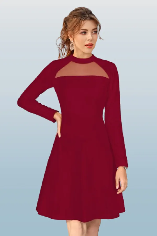 Maroon_Heavy_Fabric_Western_Dress_For_Women
