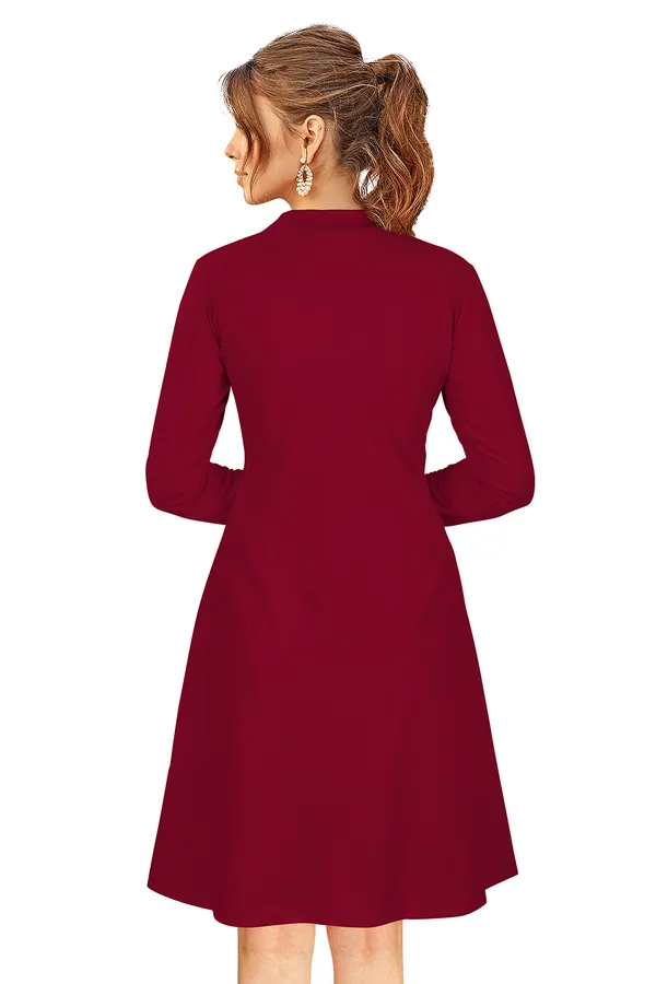 Maroon_Heavy_Fabric_Western_Dress_For_Women