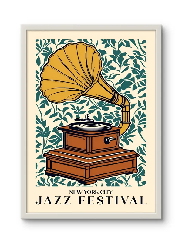 White_Framed_Nyc_Jazz_Festival_Fibre_Art_|_For_Home_&_Office_Decor