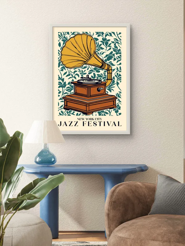 White_Framed_Nyc_Jazz_Festival_Fibre_Art_|_For_Home_&_Office_Decor