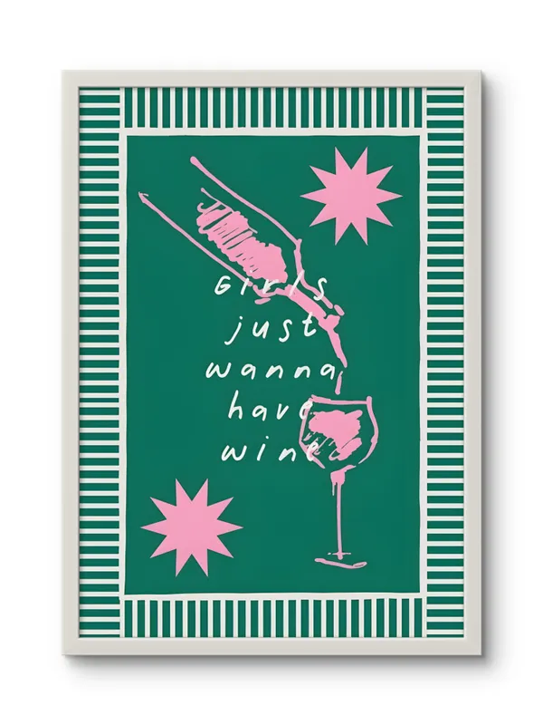 White_Framed_Girls_Just_Wanna_Have_Fun_Fibre_Art_|_For_Home_&_Office_Decor