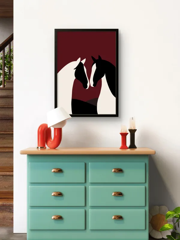 Black_Framed_Abstract_Horses_Fibre_Art_|_For_Home_&_Office_Decor