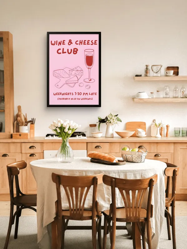 Black_Framed_Wine_&_Cheese_Club_Fibre_Art_|_For_Home_&_Office_Decor
