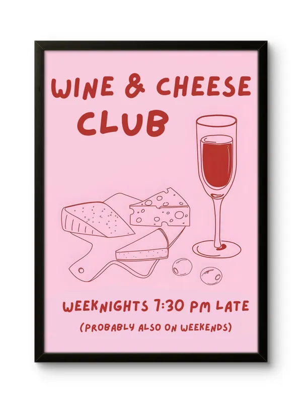 Black_Framed_Wine_&_Cheese_Club_Fibre_Art_|_For_Home_&_Office_Decor