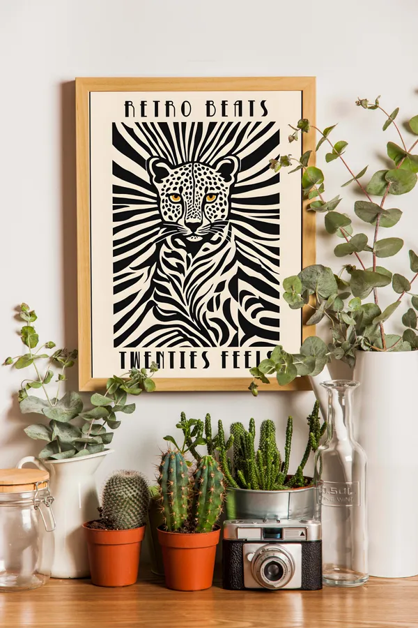 Wooden_Framed_Striped_Leopard_Fibre_Art_|_For_Home_&_Office_Decor