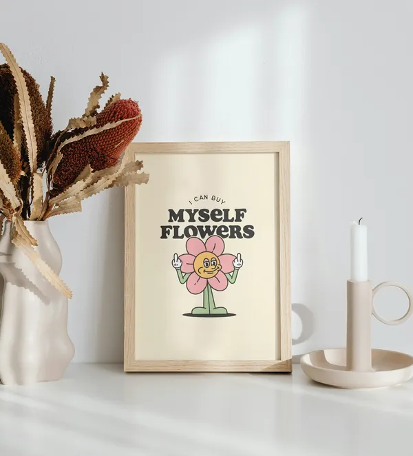 Wooden_Framed_I_Can_Buy_Flowers_Fibre_Art_|_For_Home_&_Office_Decor