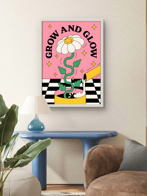 White_Framed_Grow_And_Glow_Fibre_Art_|_For_Home_&_Office_Decor