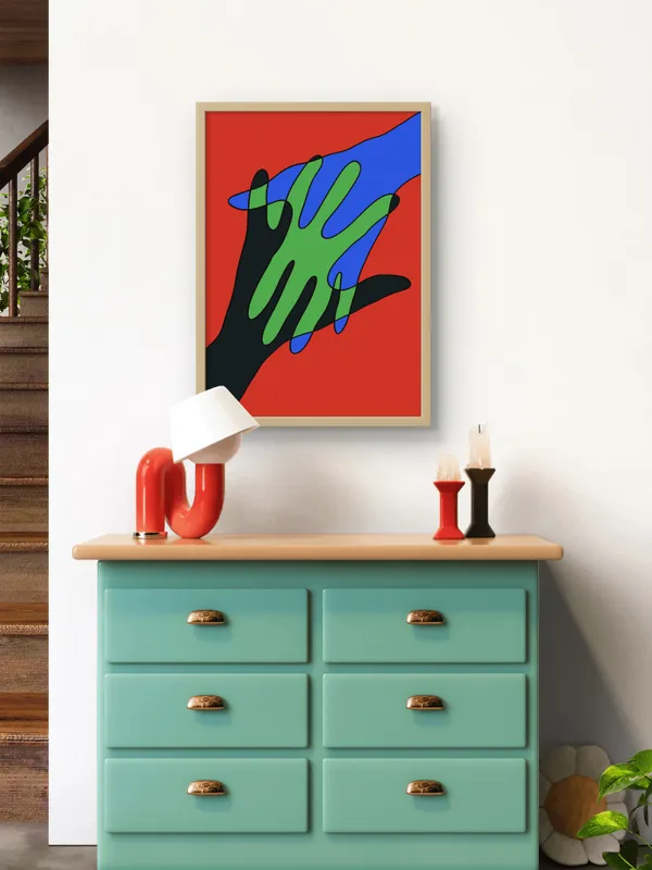 Wooden_Framed_Hand_In_Hand_Fibre_Art_|_For_Home_&_Office_Decor