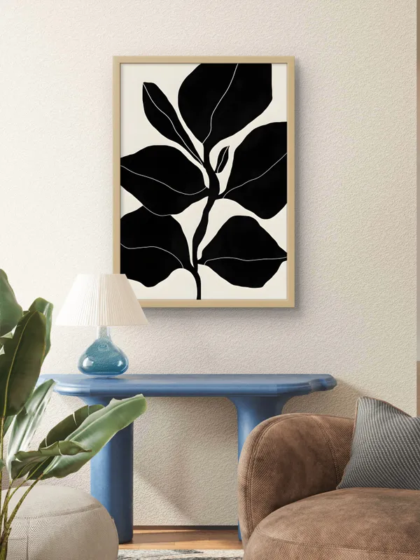 Wooden_Framed_Big_Black_Leaves_Fibre_Art_|_For_Home_&_Office_Decor