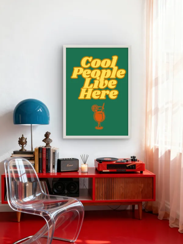 White_Framed_Cool_People_Live_Here_Fibre_Art_|_For_Home_&_Office_Decor