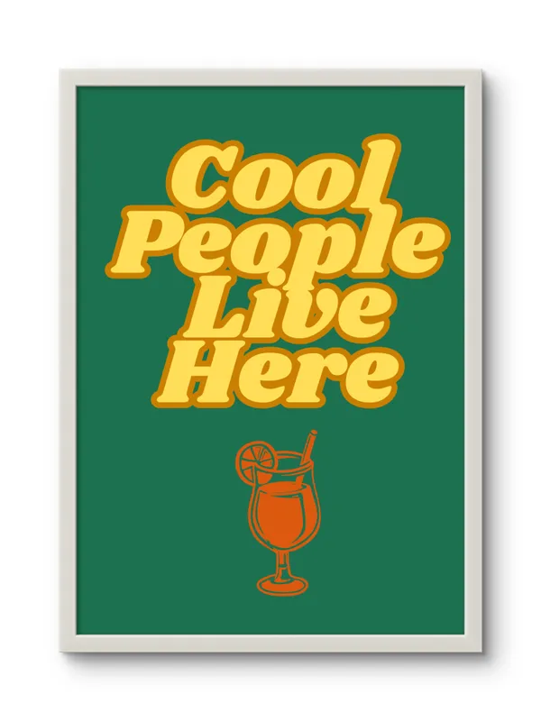 White_Framed_Cool_People_Live_Here_Fibre_Art_|_For_Home_&_Office_Decor