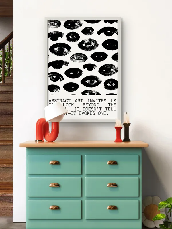 White_Framed_Black_Eyes_Fibre_Art_|_For_Home_&_Office_Decor
