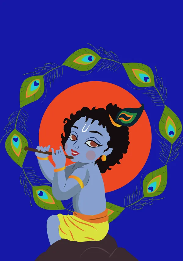 Wooden_Framed_Bal_Krishna_Fibre_Art_|_For_Home_&_Office_Decor