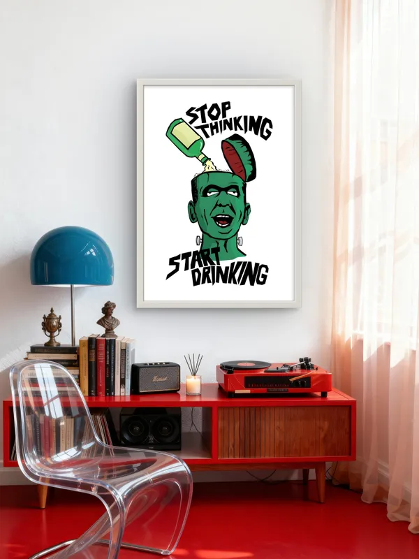 White_Framed_Stop_Thinking_Fibre_Art_|_For_Home_&_Office_Decor