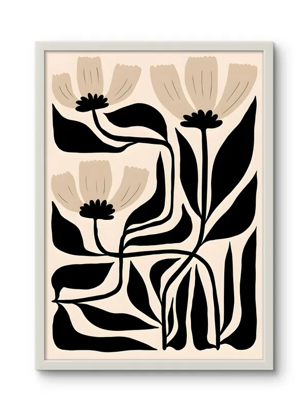 White_Framed_Black_Leaves_Canvas_Fibre_Art_|_For_Home_&_Office_Decor