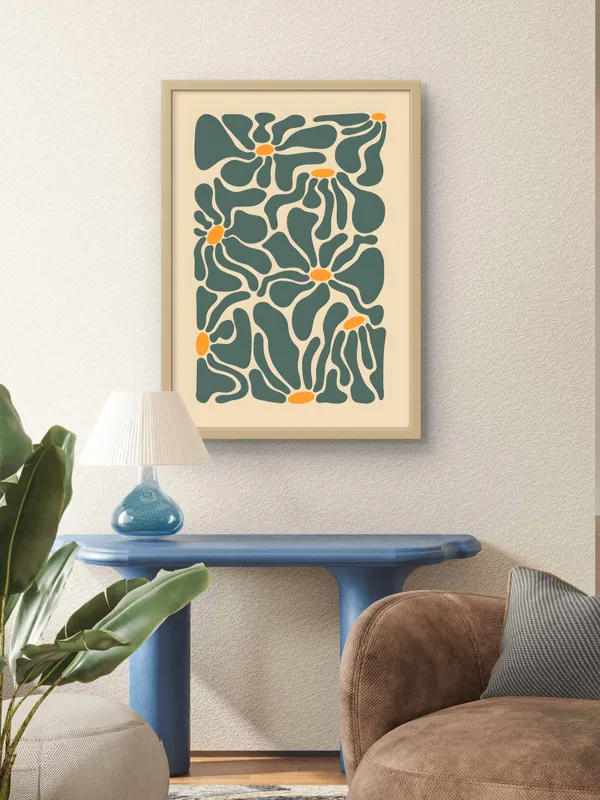 Wooden_Framed_Green_Petals_Fibre_Art_|_For_Home_&_Office_Decor