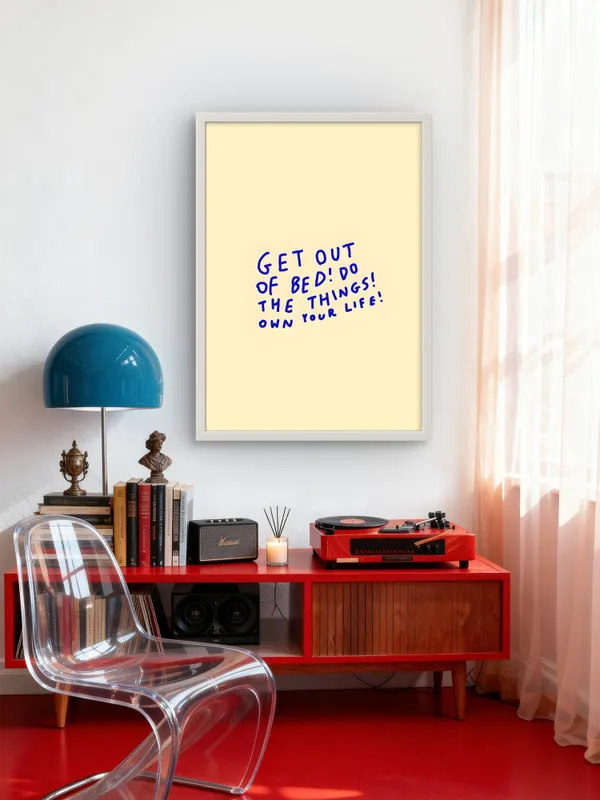 White_Framed_Get_Out_Of_Bed_Fibre_Art_|_For_Home_&_Office_Decor