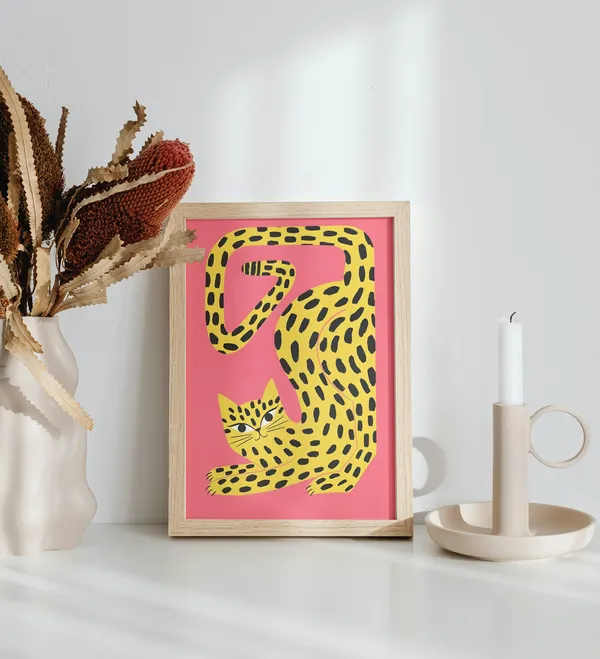 Wooden_Framed_Pink_Leopard_Fibre_Art_|_For_Home_&_Office_Decor