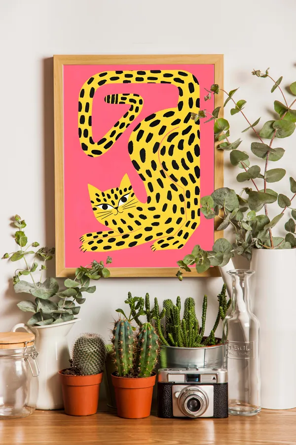 Wooden_Framed_Pink_Leopard_Fibre_Art_|_For_Home_&_Office_Decor