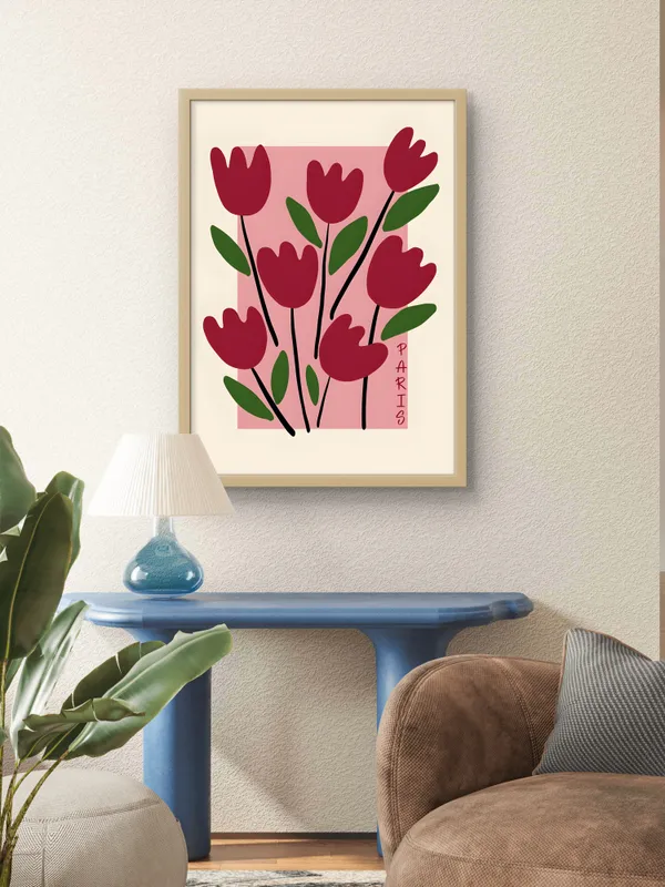 Wooden_Framed_Red_Tulips_Fibre_Art_|__For_Home_&_Office_Decor