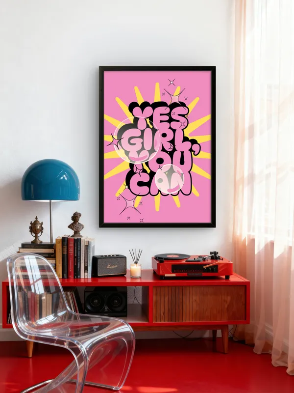 Black_Framed_Yes_Girl_You_Can_Fibre_Art_|_For_Home_&_Office_Decor