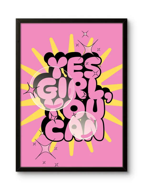 Black_Framed_Yes_Girl_You_Can_Fibre_Art_|_For_Home_&_Office_Decor