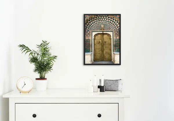 Black_Framed_Peacock_Gate_Fibre_Art_|_For_Home_&_Office_Decor