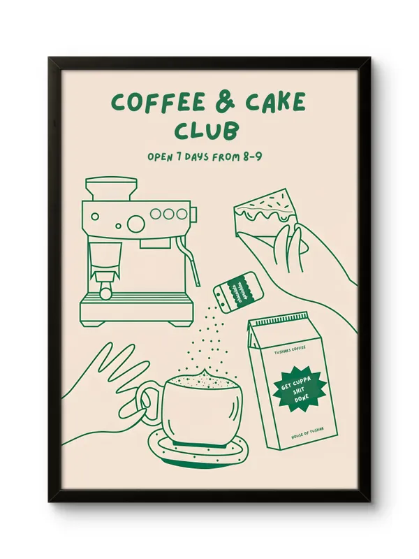 Black_Framed_Coffee_And_Cake_Club_Fibre_Art_|_For_Home_&_Office_Decor