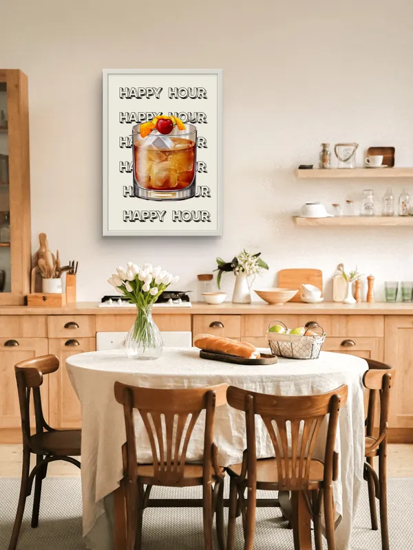 White_Framed_Happy_Hour_Fibre_Art_|_For_Home_&_Office_Decor