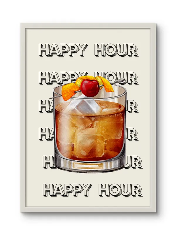 White_Framed_Happy_Hour_Fibre_Art_|_For_Home_&_Office_Decor