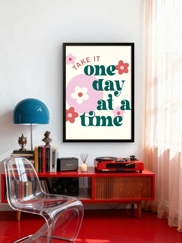 Black_Framed_One_Day_At_A_Time_Fibre_Art_|_For_Home_&_Office_Decor