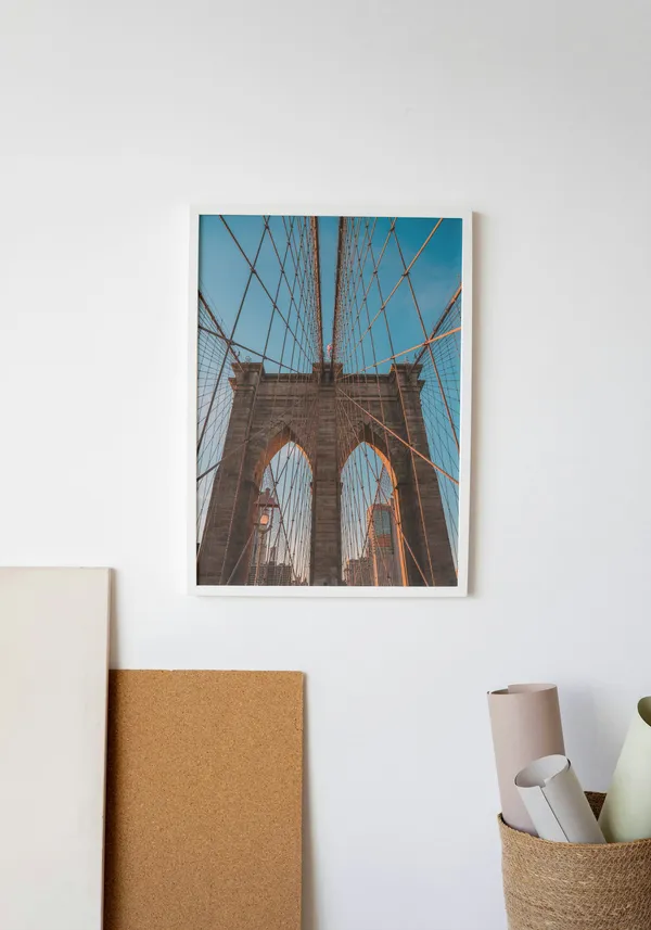 White_Framed_New_York_Bridge_Fibre_Art_|_For_Home_&_Office_Decor