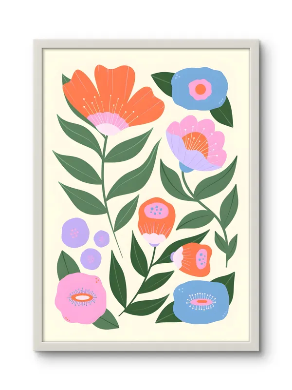 White_Framed_Coloured_Flower_Bloom_Fibre_Art_|_For_Home_&_Office_Decor