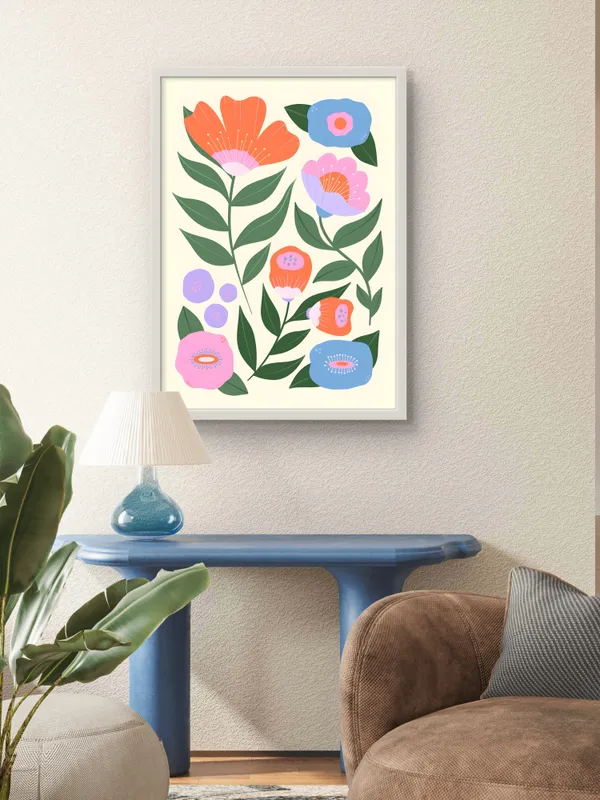 White_Framed_Coloured_Flower_Bloom_Fibre_Art_|_For_Home_&_Office_Decor