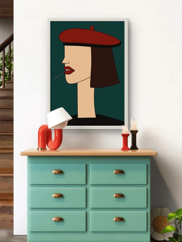 White_Framed_Girl_Smoking_Fibre_Art_|_For_Home_&_Office_Decor