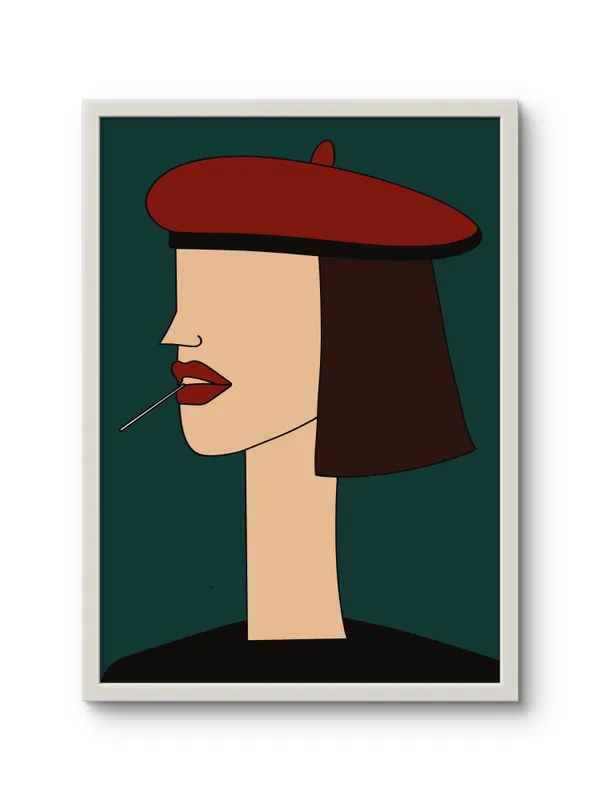 White_Framed_Girl_Smoking_Fibre_Art_|_For_Home_&_Office_Decor