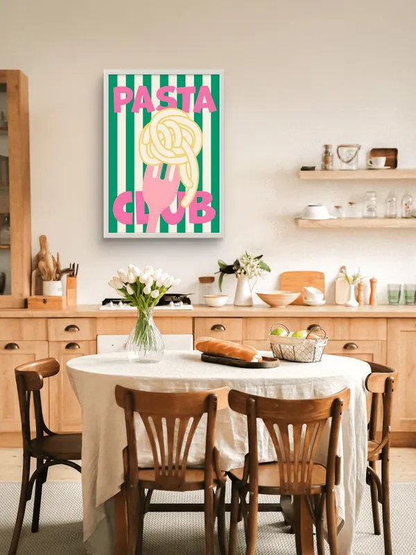 White_Framed_Pasta_Club_Fibre_Art_|_For_Home_&_Office_Decor